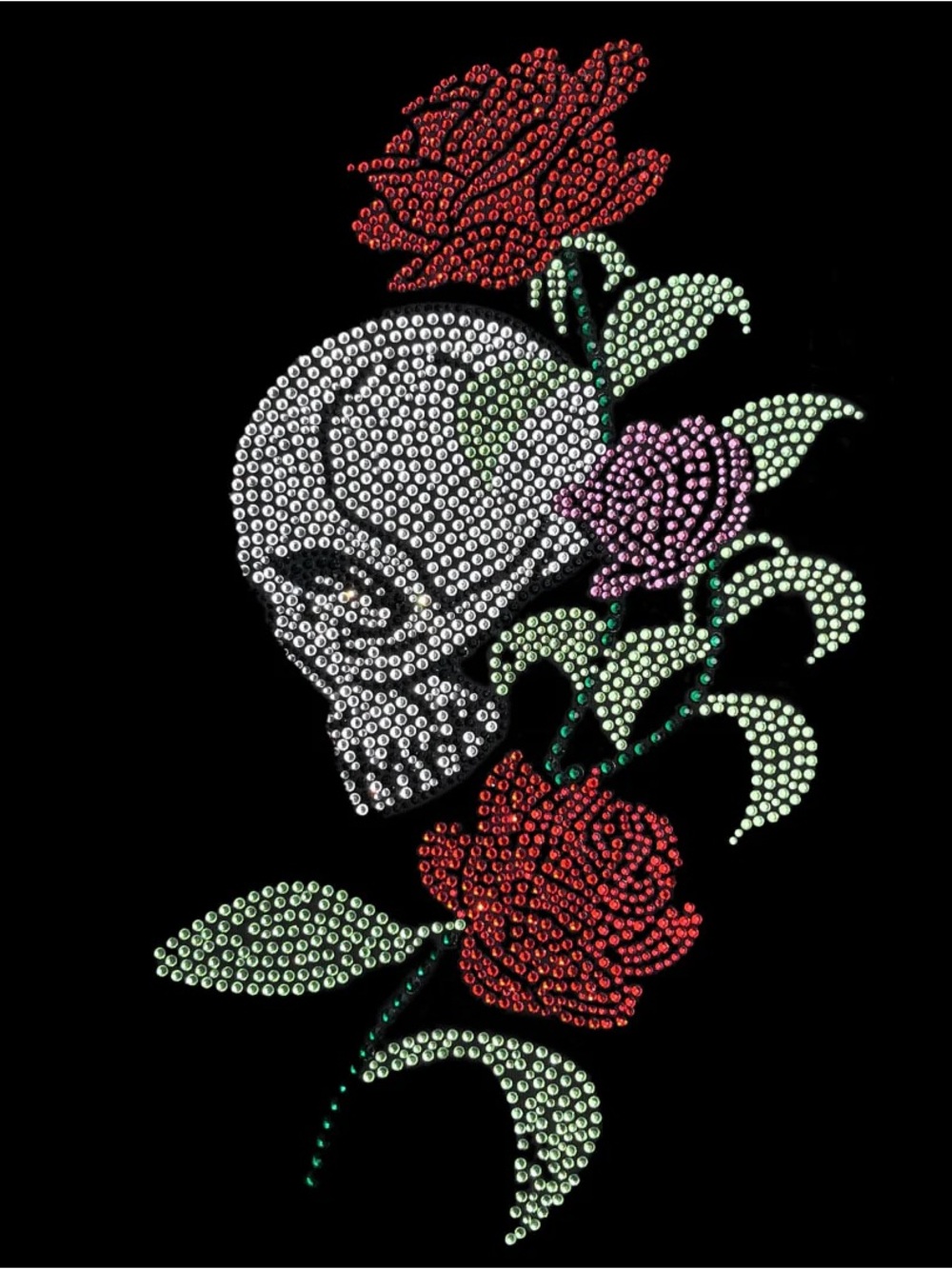 shirt crystal skull Ivy rose premium rhinestone 3/4 sleeve black